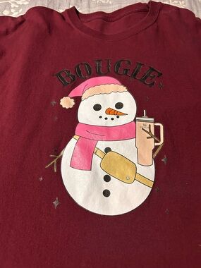 Bougie Snowman Holiday Tee - Maroon with Pink Accent